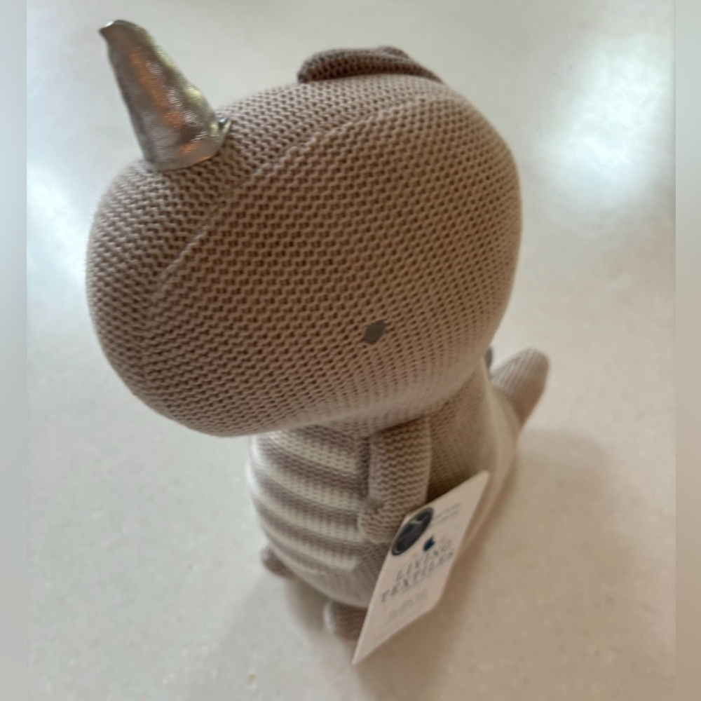 Plush Knit Dino Stuffed Animal - Taupe with Silver Horn
